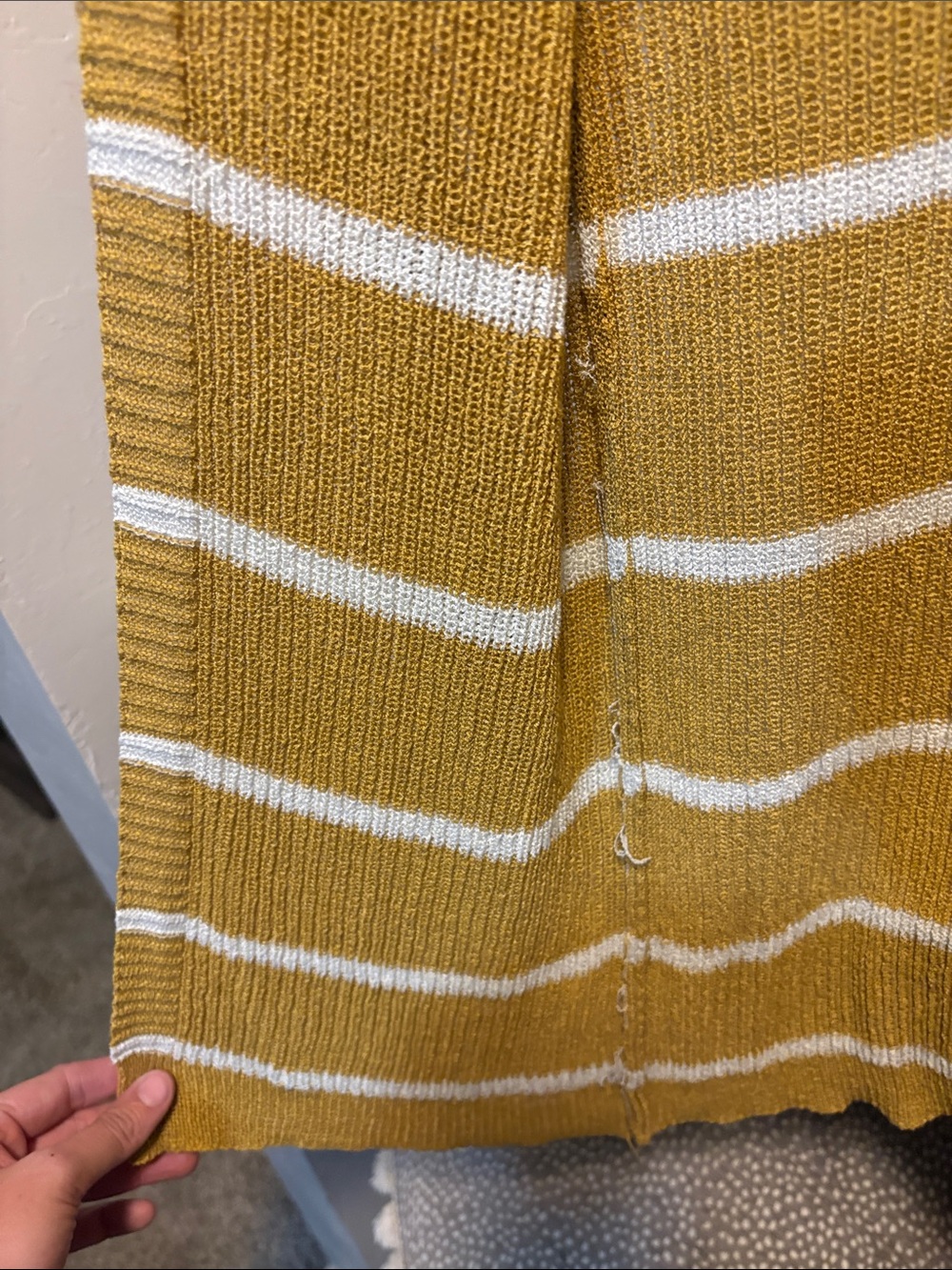 Mustard & White Striped Open-Front Long Cardigan - Picture 4 of 6